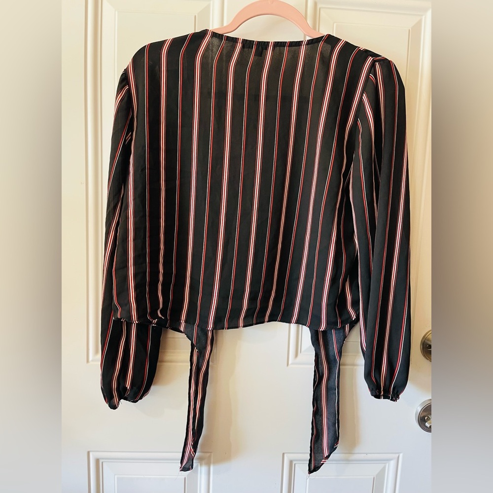 Ambiance Black and Red Striped Top - Picture 3 of 3